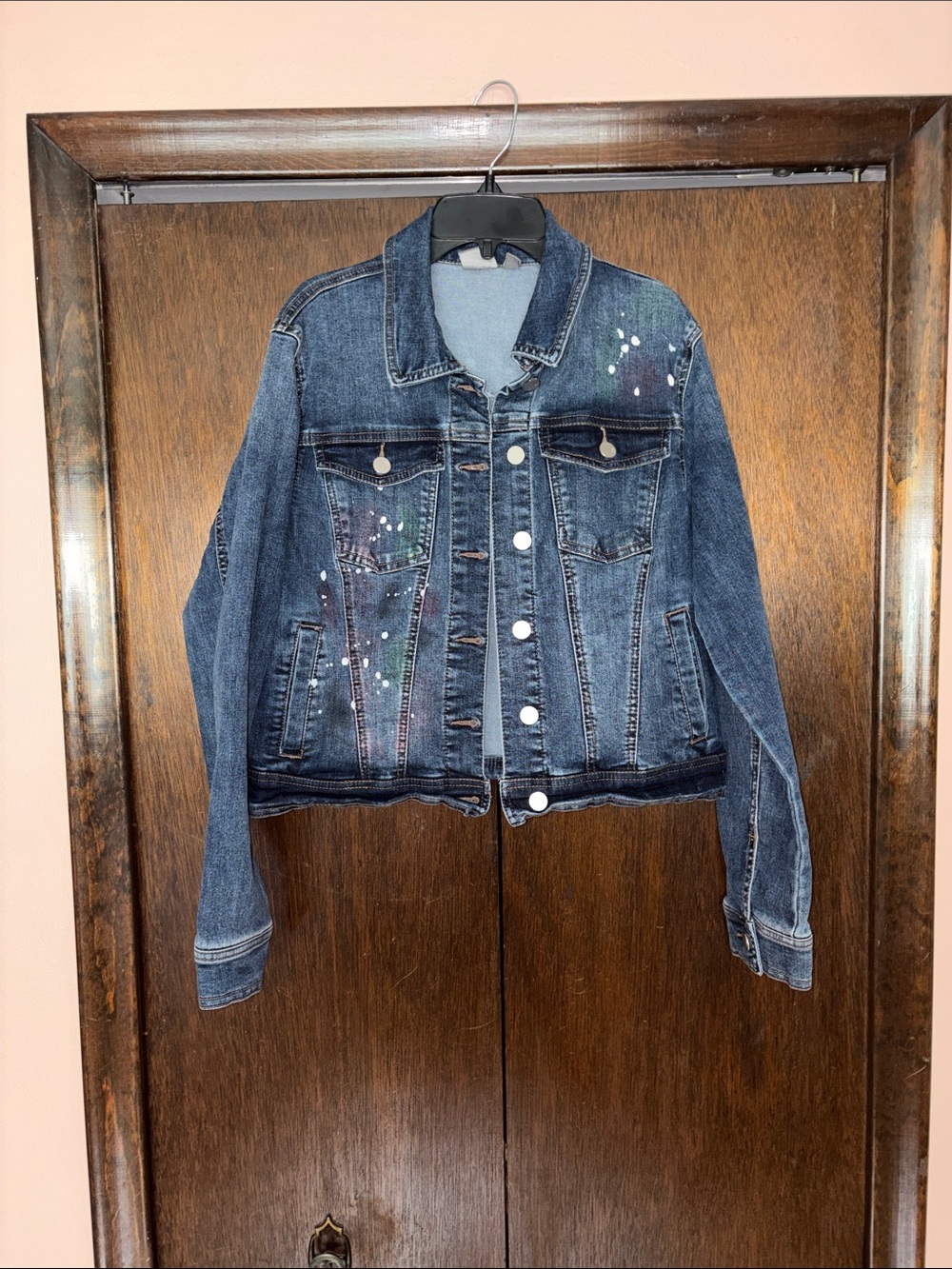 Soho Blue Denim Jacket with Paint-Splatter Accents